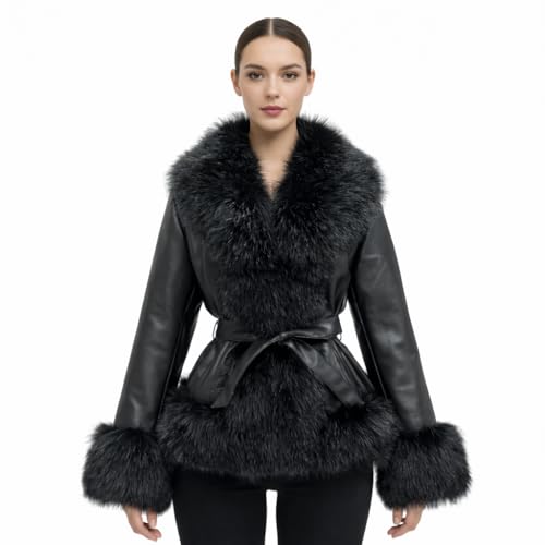 DLNYC Waist Length Warm Winter Vegan Leather Jacket with Faux