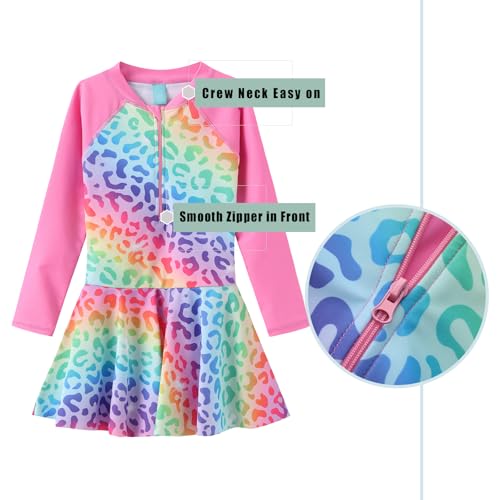 Image of Girls One Piece Swimsuits Long Sleeeve Swim Dress for Kids Girls Bathing Suits Summer Swimwear 3-16 Years
