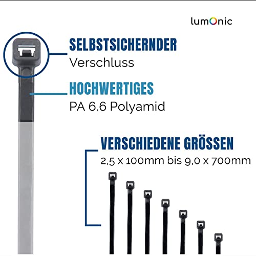 Bridas para cables con 80 kg de resistencia a la traccion Lumonic 700x9,0mm de nylon 4