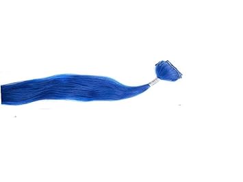 HairOriginals Womens Real Original Human Hair Colour Streak Hair Extensions Clip in Natural Wavy | Royal Blue | Small