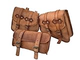 HANDBUCKS Saddle Bag Real Vintage Leather 2 Side Bag & 1 Tool Pouch || Motorcycle Swing Arm Panniers (Brown)