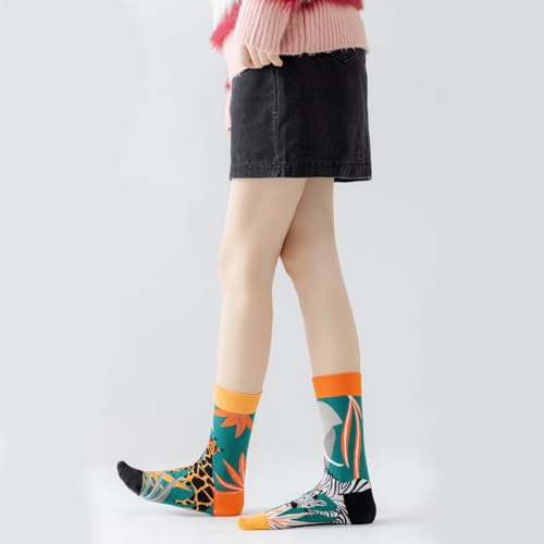 Image of 2 Pairs Cartoon Animal Crew Socks Fun Cotton Mid Calf Socks for Women