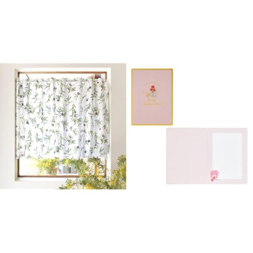 【母の日セット品】ラミネートタイプ カフェカーテン (70cm×100cm) オリーブツリー W4001910 【STYLE Decor】 +サンリオ メッセージカード カーネーション花瓶