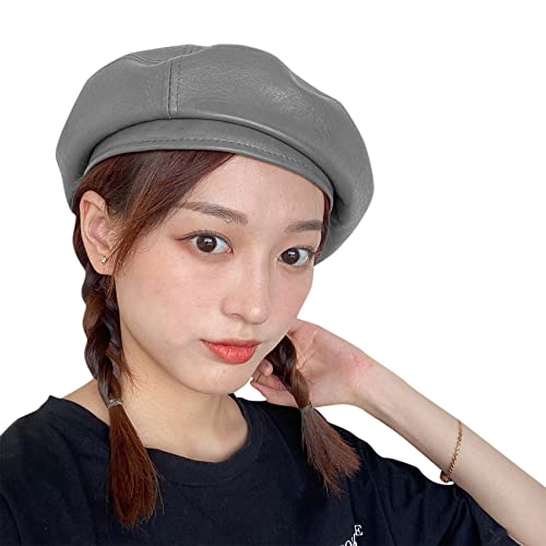 Mosstyus MOMZ-21091490F-04 Women'S Classic Pu Leather French Beret Hat Retro Beanie Hat Adjustable Artist Painter Pumpkin Cap thumb #1