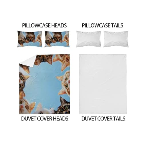 Housse de couette chaton microfibre 3D avec zip pour lit double