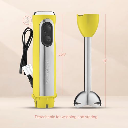 Image of Powerful Immersion Blender, Electric Hand Blender 500 Watt with Turbo Mode, Detachable Base. Handheld Kitchen Gadget Blender Stick for Soup, Smoothie, Puree, Baby Food, 304 Stainless Steel Blades