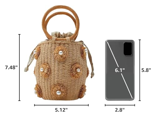 Bolso tote de ratán con perlas y diamantes miniatura 3