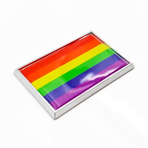 Image of Rainbow Gay Pride Flag Sticker Emblem LGBT Decal Car Chrome Flags, 2 Pack, 3 x 2 inches
