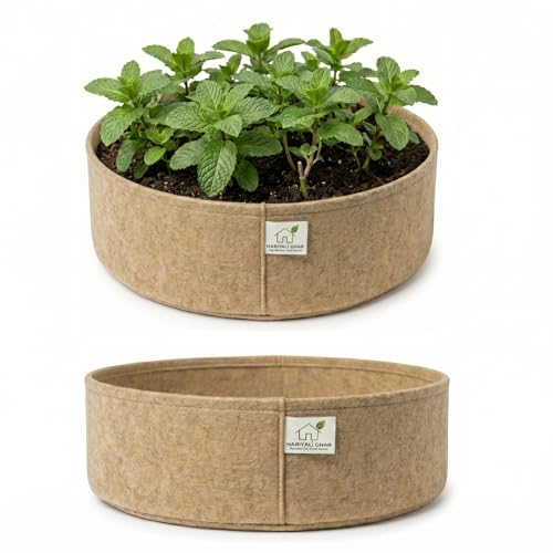 Image of 400 GSM Geo Fabric Round Grow Bags 15x6 Inch, Camel Color Planting Bags for Terrace and Kitchen Gardening Pack of 2