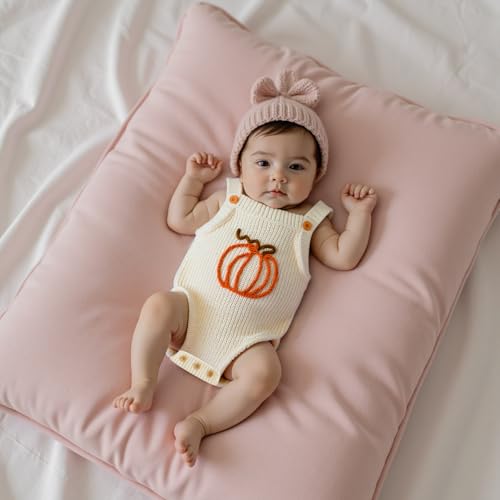 Newborn Baby Girl Halloween Outfit Knit Sweater Pumpkin Embroidery Romper Overalls Sleeveless Jumpsuit Cute Clothes2