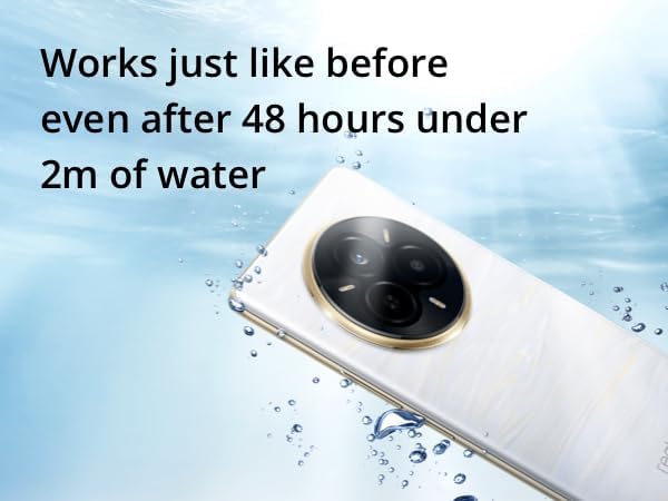 The realme 14 Pro 5G smartphone submerged in water, illustrating its IP66/68/69 water resistance.