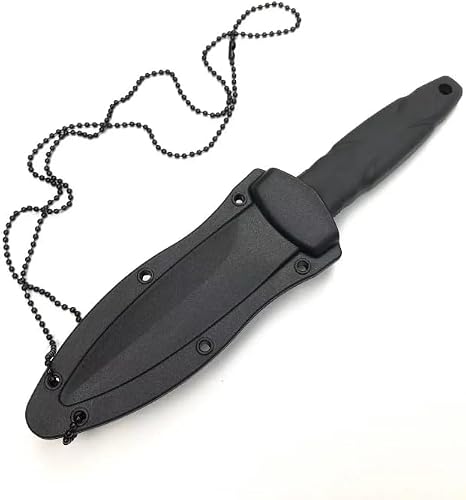 Black Pocket Knife with Sheath and Ball Chain Necklace, Compact Fixed Blade Design