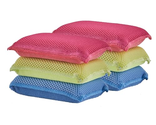 Miracle Microfiber Sponges for Kitchen Kosher Non-Scratch Sponge Scrubber Heavy Duty Multi-Purpose Cleaning of Dishes, Pots, Pans, and Countertops, Machine Washable, 6-Pack, Multi Color, by Superio