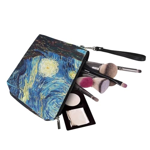 Versatile Travel Makeup Bag for Women Starry Night Zipper Pouch Organizer, Makeup Brush Holder Organizer,Toiletries Bag PU Leather Small Makeup Bag Blue4