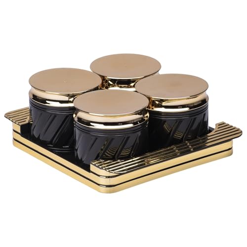 EXPORT STORE - Juego de bandejas de frutas secas irrompibles y herméticas con tapa y bandeja para servir, juego de recipientes herméticos de 430 ml (4 piezas, polipropileno) (negro)