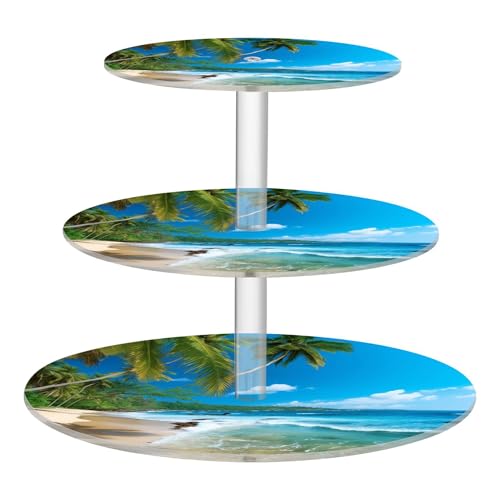 PYBUG Palm Tree Beach Sea 3 Tier Acrylic Cupcake Stands Tower,Dessert Table Display Set for Tea Party,Wedding,Birthday, Baby Shower