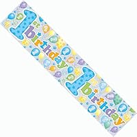 1st Birthday Boy Banner – Colourful Party Decoration with Balloons and Stars for First Birthday Celebration, Extra Wide Blue Wall Decor, Age 1 Backdrop Scene Setter