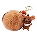 The Crafty Owl Adorable Cute Cartoon Mouse Key Chain with Fluffy Fur Pom Pom (Brown)