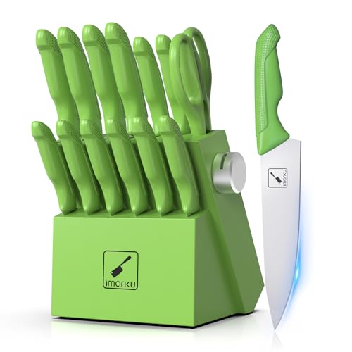 imarku® Knife Set with Block, Sharp Knife Sets with Built-in Sharpener, Japanese Stainless Steel Kitchen Knife Set with Non-Slip Ergonomic Handle, Dishwasher Safe, Best Holiday Gift, Teal Gr