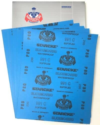 Matador Waterproof Sandpaper Abrasive Wet or Dry 5 Sheets 80 Grit 9" x 11" SC Made in Germany
