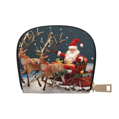 Merry Christmas Art Printed Credit Card Wallet for Women Men Cute Zipper Card Cases Holder Mini Coin Purse with 12 Card Slots