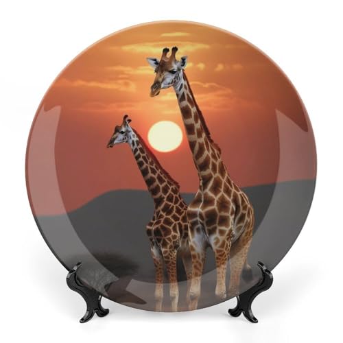Plato decorativo bone china con jirafa al atardecer 10 pulg