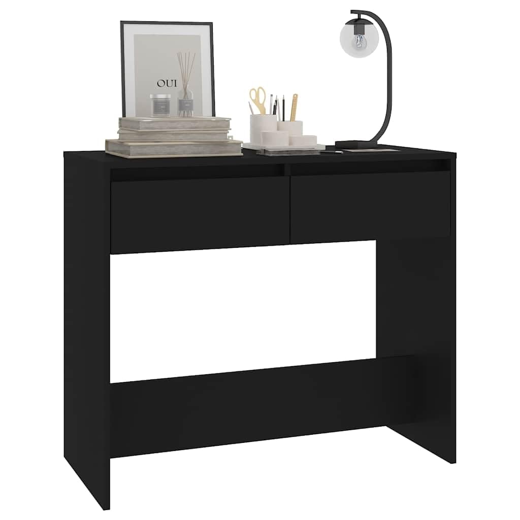 Tavolo consolle nero, tavolo da corridoio con 2 cassetti, 89 x 41 x 76,5 cm | Tavolino versatile per corridoio e camera da letto, robusto scaffale decorativo con cassetti in legno.