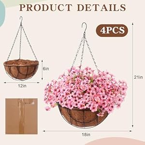 Artificial Spring Hanging Flowers in Basket for Home Decoration Faux Orchid Arrangement Porch Plants Coconut Lining Basket for Autumn Courtyard Decor(Pink, 4 Pack) Artificial Spring Hanging Flowers in Basket for Home Decoration Faux Orchid Arrangement Porch Plants Coconut Lining Basket for Autumn Courtyard DecorPink 4 Pack