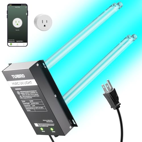 TURBRO 72W UV Sanitizer Lamp with Smart Plug, ETL&CARB Listed, Ozone Free Ultraviolet Light with Timer Outlet, Air Purifier for HVAC Units and Ducted Systems, WiFi Control, Direct Plug-In 120V, UV72PW
