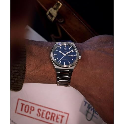 Image of TIMEX Q Continental Analog Blue Round Dial & Silver Stainless Steel Bracelet Band Water Resistant Men's Wrist Watch - TW2Y25100IK