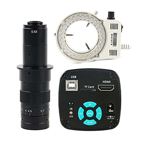 Microscope 4K 1080P 48MP Video Lab USB Microscope Camera C Mount LED Light for Phone Repair 100X 130X 180X 200X 300X 500X Zoom(with 180X Lens Light)