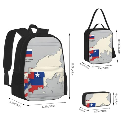 nanger Slovenia Topographic Map Print 3-Piece Set Backpack, Lunch Bag And Pencil Case, For Travel, College, And Daily Use4
