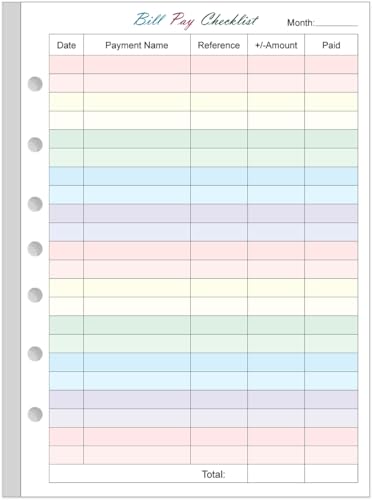 Papel de recambio mini de 7 agujeros con control de pagos mensuales 50 hojas