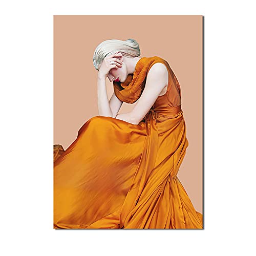 Peinture plage paysage abstrait moderne jupe orange affiche murale toile chambre 70x100