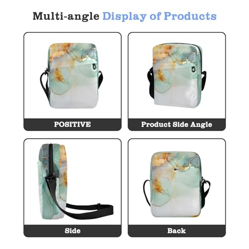 Crossbody Bag Green Gold White Marble Messenger Bag for Women Men Purse Shoulder Bag Satchel Bag with Adjustable Strap 214B40464