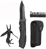 Navaja Multiuso de Bolsillo 5-en-1 VINSIC - Navaja Plegable Multifunción Kit de Alicates, Llavero en Acero Inoxidable en Color Negro Duradero Ideal para Supervivencia al Aire Libre/Camping/Pesca/Caza