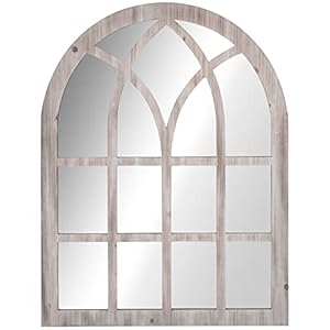HOMCOM 41 x 315 Large Rustic Wall Mirror Arch Window Mirror for Wall Decor in Living Room Bedroom Entryway Natural