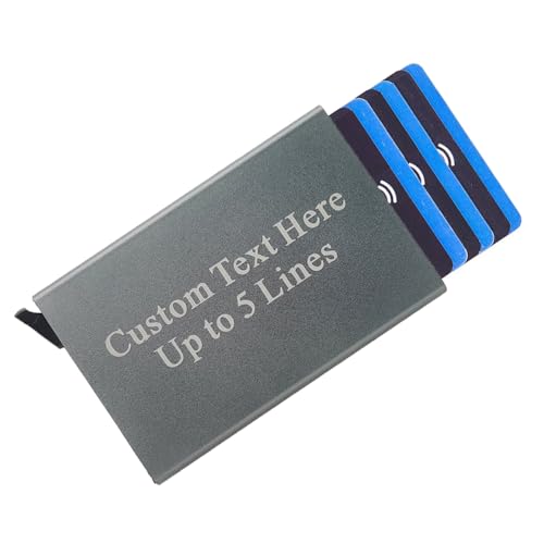 Asbanzerks Cartera desplegable personalizada, tarjetero de metal grabado personalizado para hombres y mujeres, con bloqueo RFID, mini funda para tarjetas bancarias, Gris, Cartera desplegable