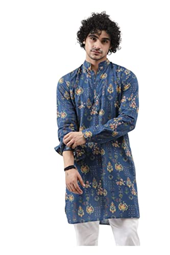 Image of Leriya Fashion Men's Kurta | Rayon Printed Kurta for Men | Chinese Collar Long Sleeves | Straight Knee Length Kurtas | for Festival | Function | Occasion Wear Fancy Kurta for Boys