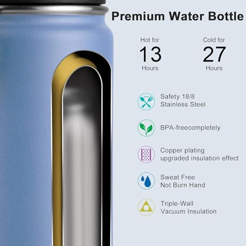 Image of koodee 26 oz Water Bottle Stainless Steel Double Wall Vacuum Insulated Wide Mouth Water Bottle, Metal Sports Bottle with Leakproof Spout Lid (Royal Blue)