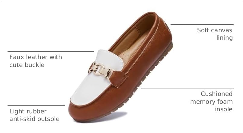 Image of VERDASCO Womens Loafers Casual Slip On Flat Shoes Moccasins Penny Loafers Comfortable Bussiness Dress Shoes Leather Brown White 6