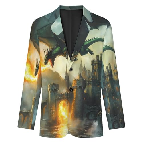 Dragon and Castle Mens Suit Jacket Lapel Blazers V Neck Button Business Coat Tuxedo for Wedding Party4
