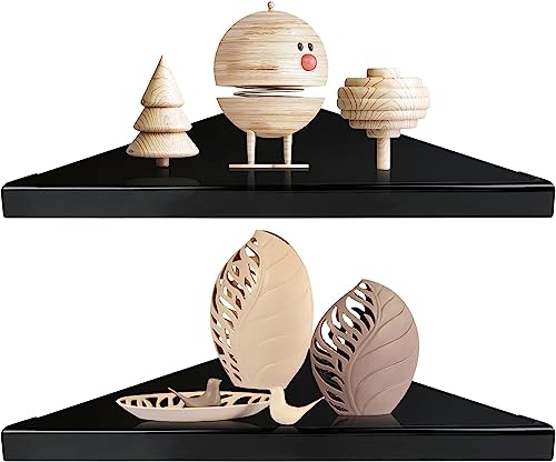 Image of OrganizeMee Corner Shelf For Wall,Bathroom Organizer,Shelves Decoration Items For Living Room Bedroom corner,Long Life Than Wood,Glass Self Decor Show Pieces floating shelfs Home Bedroom Rack,Kitchen Corners Organizers,1YR Warranty:Black Set of 4
