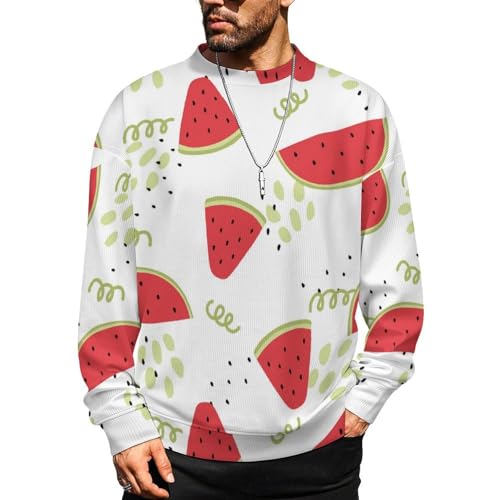 MoBlinko Mens Crewneck Sweater Watermelon Slices Mens Sweater Sweaters for Men 2XL Long Sleeve Lightweight Pullover