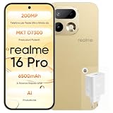 realme 16 Pro 5G Smartphone, 8+256GB, Dual SIM, IP69, Funzioni AI, Ricarica Rapida 45W, Batteria 6500mAh, Display Piatto 6,78" 144Hz, Fotocamera 200MP OIS, Oro (con Adattatore)