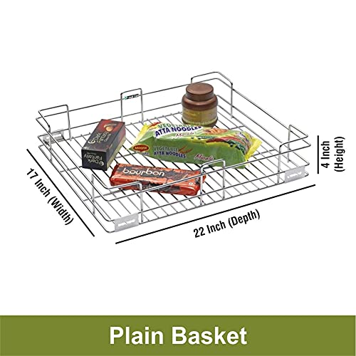 Image of SmartSlide Stainless Steel Basket (17 x 22 x 4 Inch Plain Basket) for Modular Kitchen /Cutlery Tray for Kitchen Drawer /Plate Basket /Kitchen Rack /Utensil Holder for Kitchen