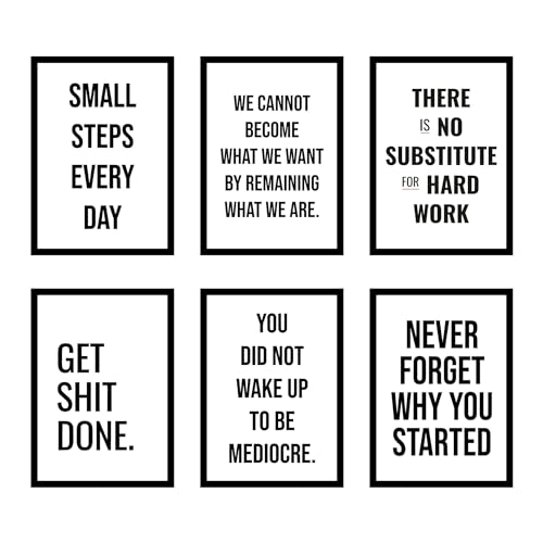 Image of CodersParadise Wood Motivational Quotes Wall Poster Frames - Pack Of 6 | 8 X 12Cm (A4 Size) | Aesthetic Artwork Framed Posters | Framed Posters For Living Room, Bedroom, Home And Office