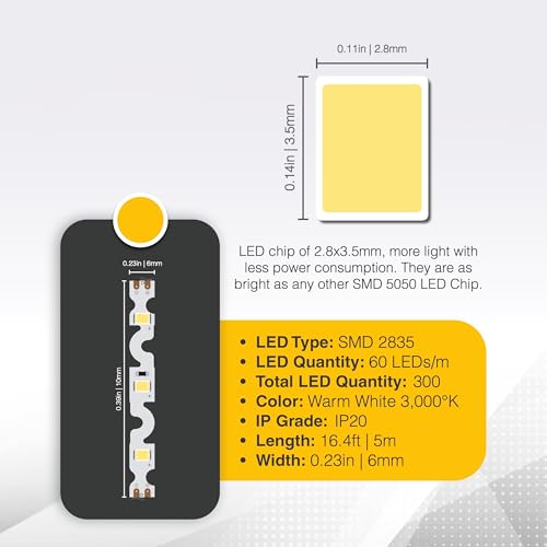 Image of LED Lighting 24V 16.4ft UL Listed Warm White 2835 SMD Zig-Zag LED Strip Lights Dimmable 660lm /m 6.2W /m 300 LEDs 60 LEDs /m IP33 Non-Waterproof. S Shape Angle Turning Capable (Warm White)