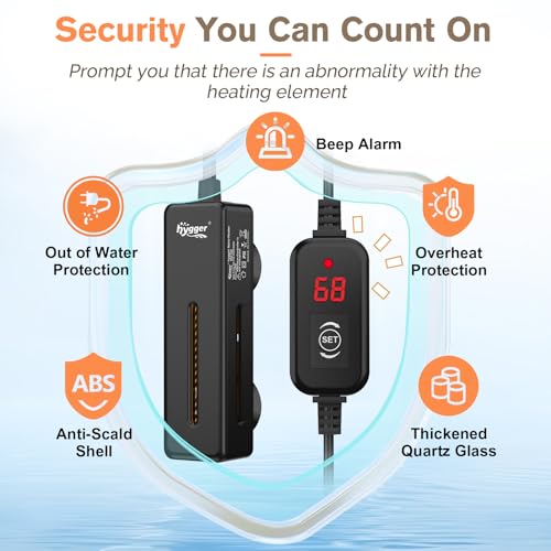 Image of hygger Mini Fish Tank Submersible Heater for 1~15 Gallons Desktop Betta Aquarium Heater with Digital Display Controller Adjustable Temperature, 20W /50W /75Watt (75W)