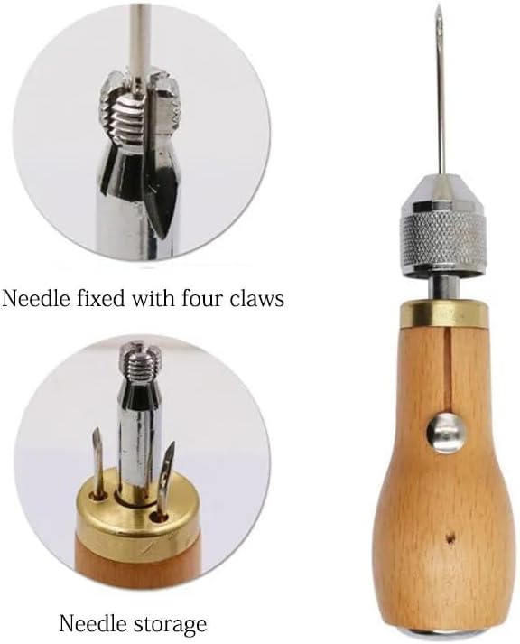 1 Piece Of Leather Awl Leather Sewing Tool Kit Needlework Shoe Repair Professional Replaceable Thread Diy Wooden Handle Handmade - (Color: B Type)